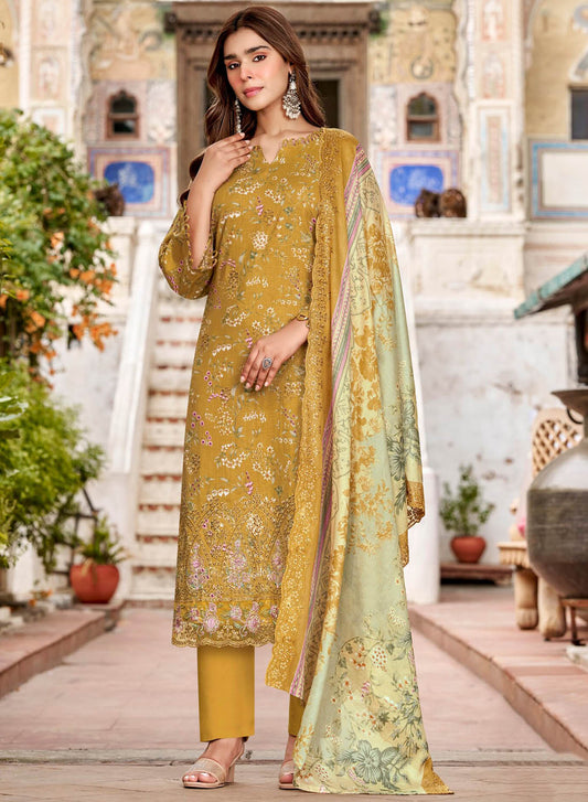 Pure Cotton Unstitched Pakistani Suit Material with Chikankari Embroidery