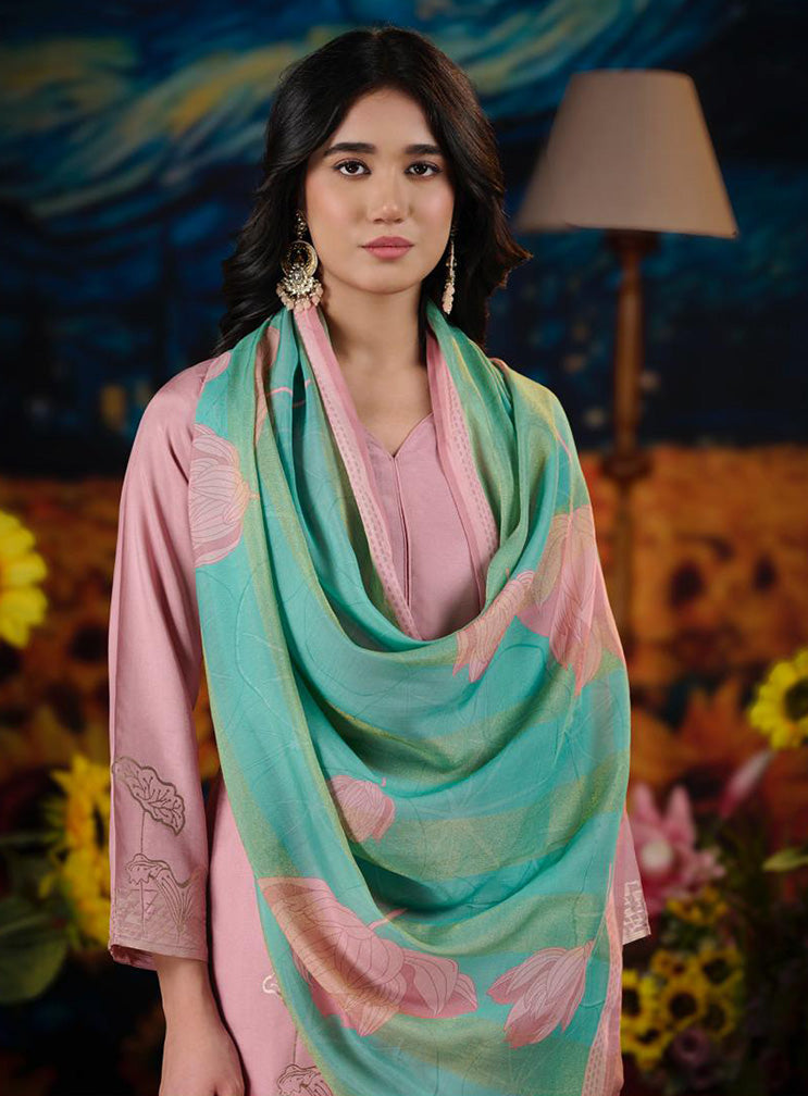 Designer Party Wear Muslin Jacquard Unstitched Suit Fabric for Women