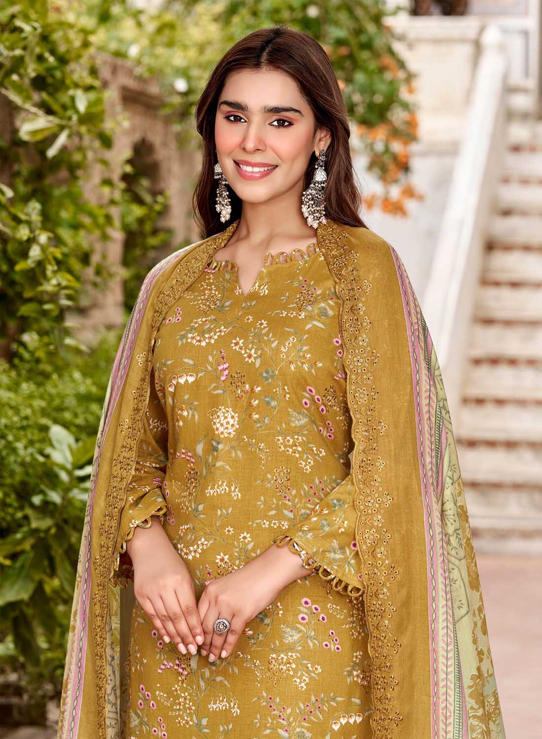 Pure Cotton Unstitched Pakistani Suit Material with Chikankari Embroidery