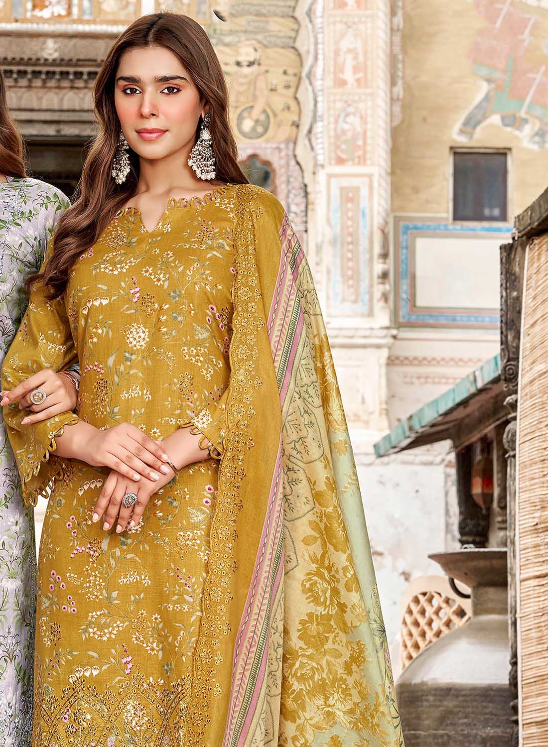 Pure Cotton Unstitched Pakistani Suit Material with Chikankari Embroidery