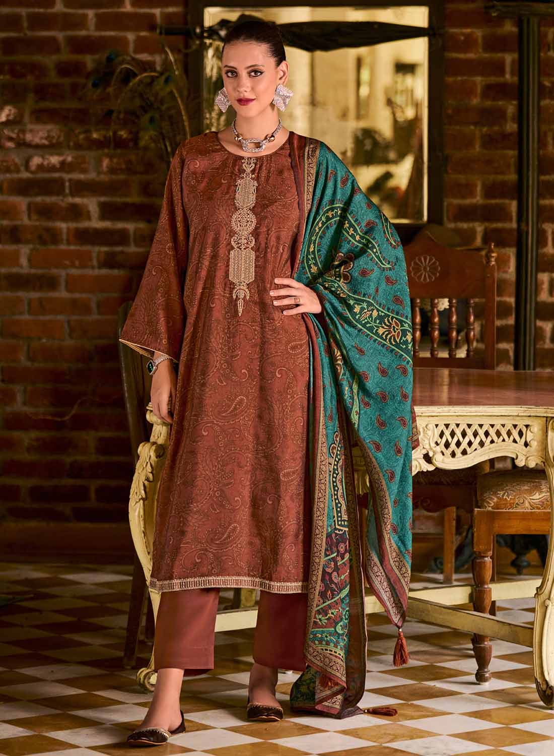 Party Wear Pure Muslin Unstitched Suit Dress Material with Dupatta