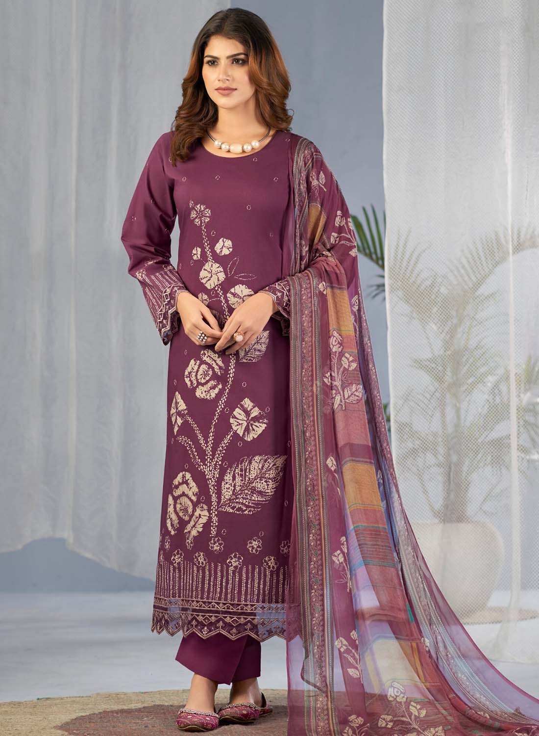 Pakistani Print Unstitched Cotton Suit Material with Dupatta