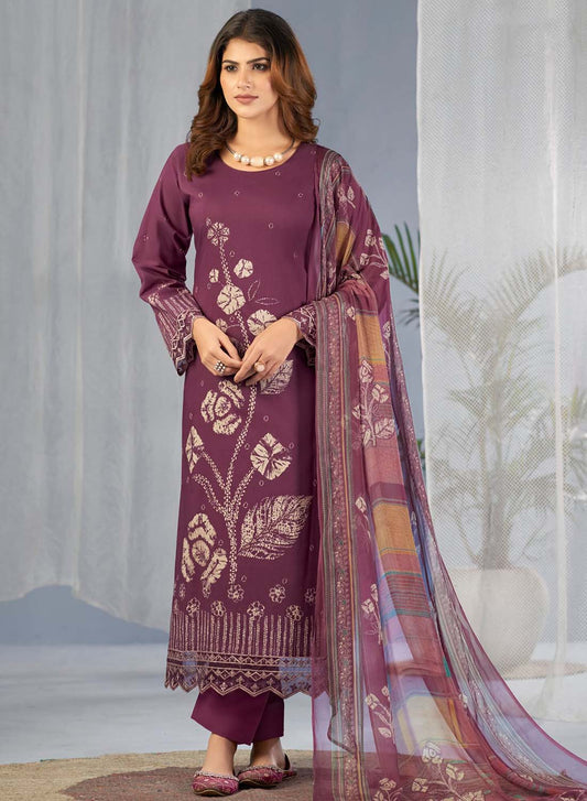 Pakistani Print Unstitched Cotton Suit Material with Dupatta