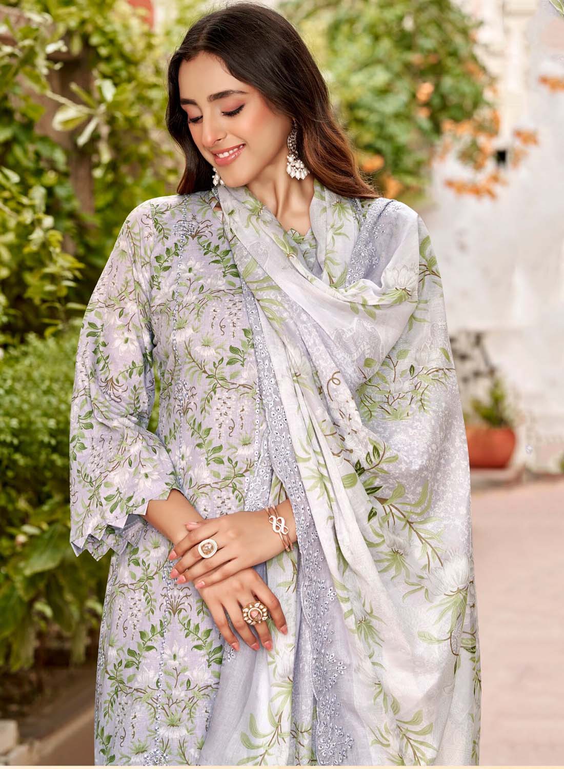 Pure Cotton Unstitched Pakistani Suit Material with Chikankari Embroidery Grey