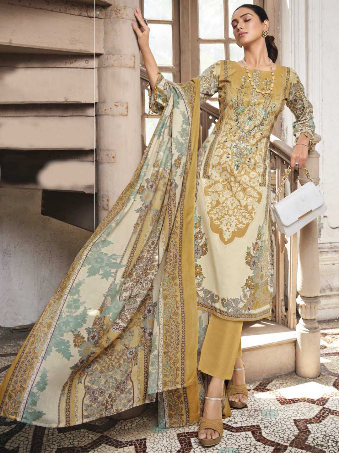 Belliza Pakistani Print Unstitched Women Cotton Suit Material