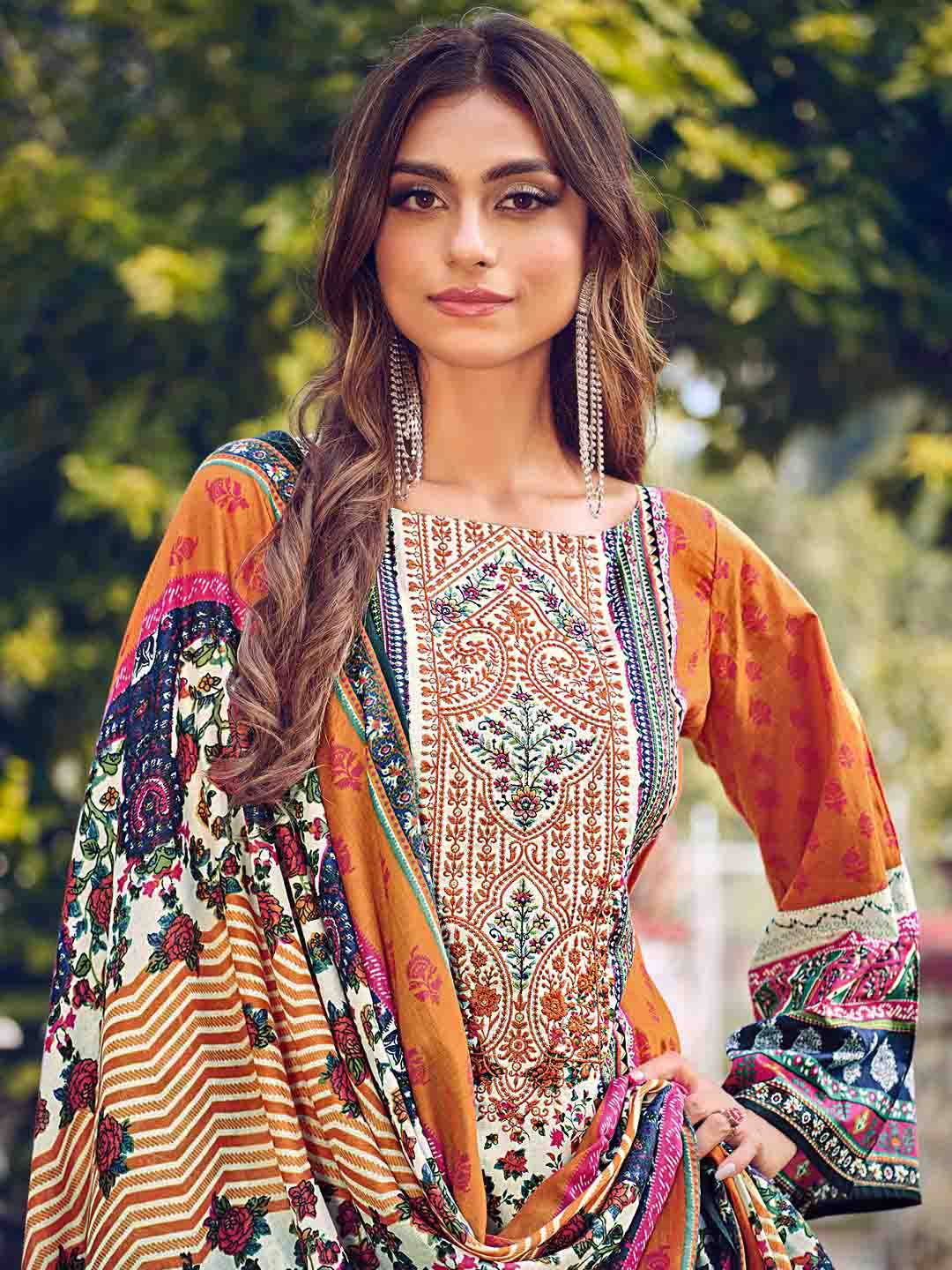 Pakistani Print Unstitched Cotton Suit Dress Material for Women Belliza