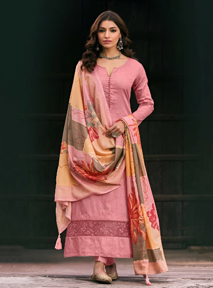 Pure Cotton Silk Embroidered Unstitched Suit Set Material for Women