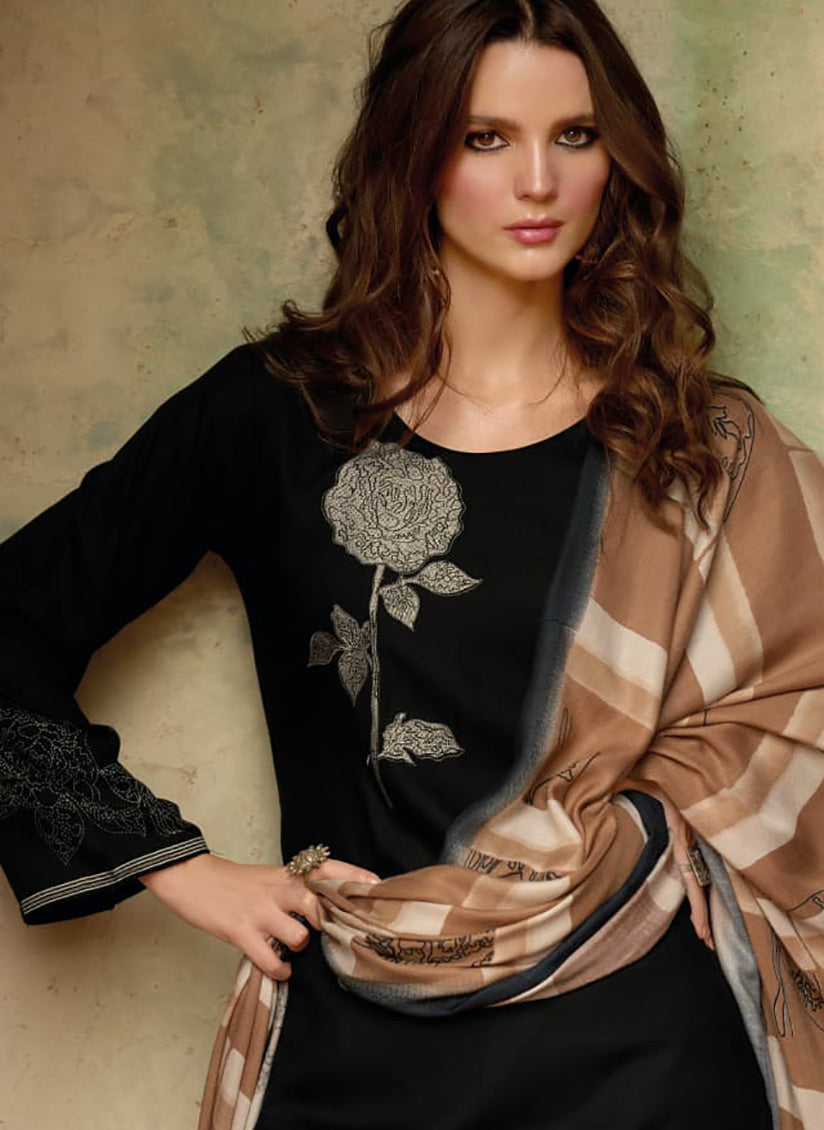 Black Unstitched Cotton Salwar Suit Dress Material with Muslin Dupatta