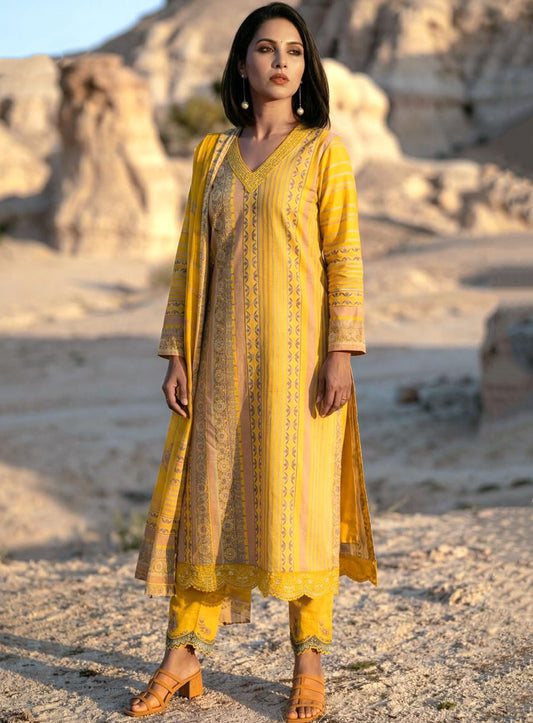 Pure Cotton Mustard Unstitched Salwar Suit Dress Material for Women