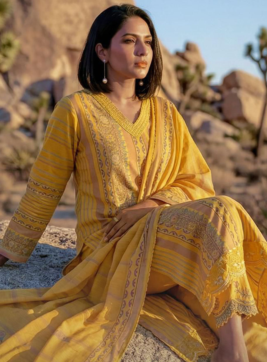 Pure Cotton Mustard Unstitched Salwar Suit Dress Material for Women