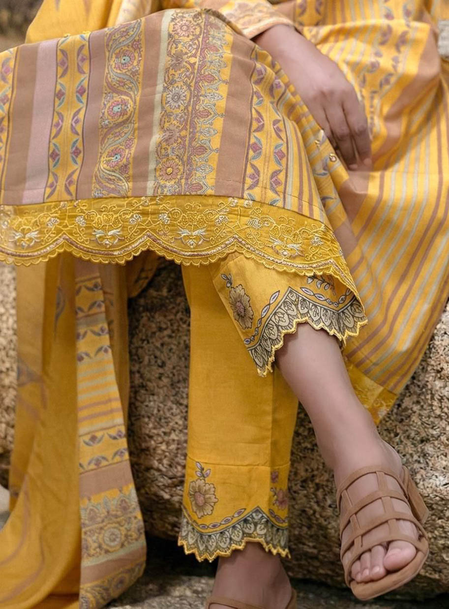 Pure Cotton Mustard Unstitched Salwar Suit Dress Material for Women
