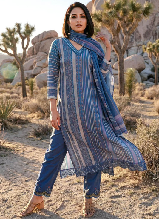 Pure Cotton Blue Unstitched Salwar Suit Dress Material for Women