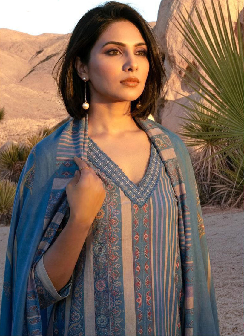 Pure Cotton Blue Unstitched Salwar Suit Dress Material for Women