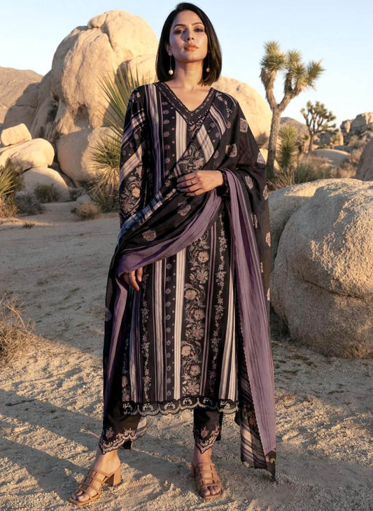 Pure Cotton Black Unstitched Salwar Suit Dress Material for Women