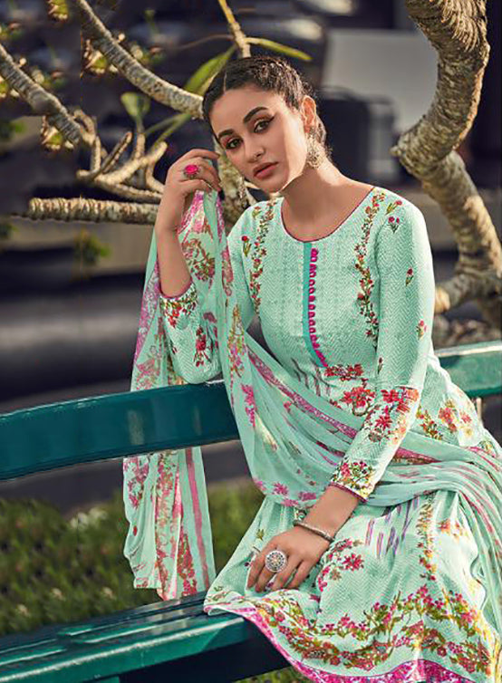 Unstitched Printed Cotton Printed Suit Dress Material with Chiffon Dupatta