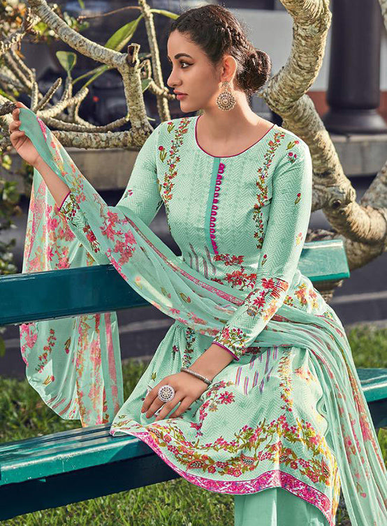 Unstitched Printed Cotton Printed Suit Dress Material with Chiffon Dupatta