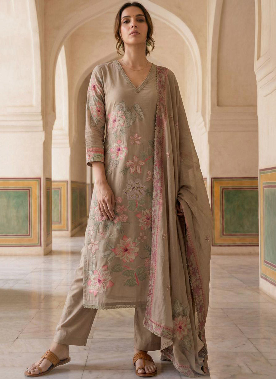 Pure Lawn Cotton Brown Unstitched Salwar Suit Dress Material for Women
