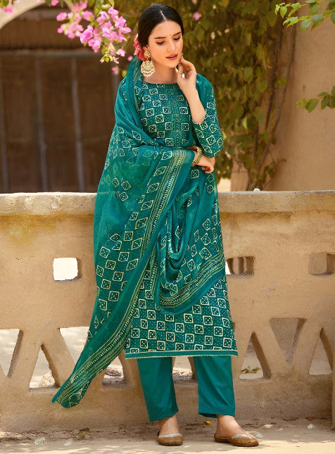 Women Printed Cotton Unstitched Salwar Suit with Embroidery Work