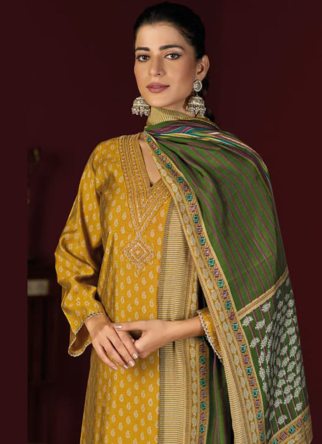 Party Wear Pure Muslin Silk Unstitched Suit Set Material with Embroidery