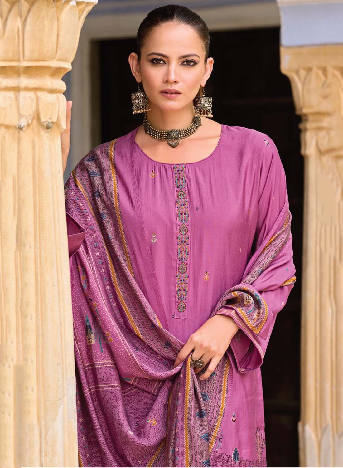 Fancy Pink Muslin Silk Unstitched Salwar Suit Dress Material for Women