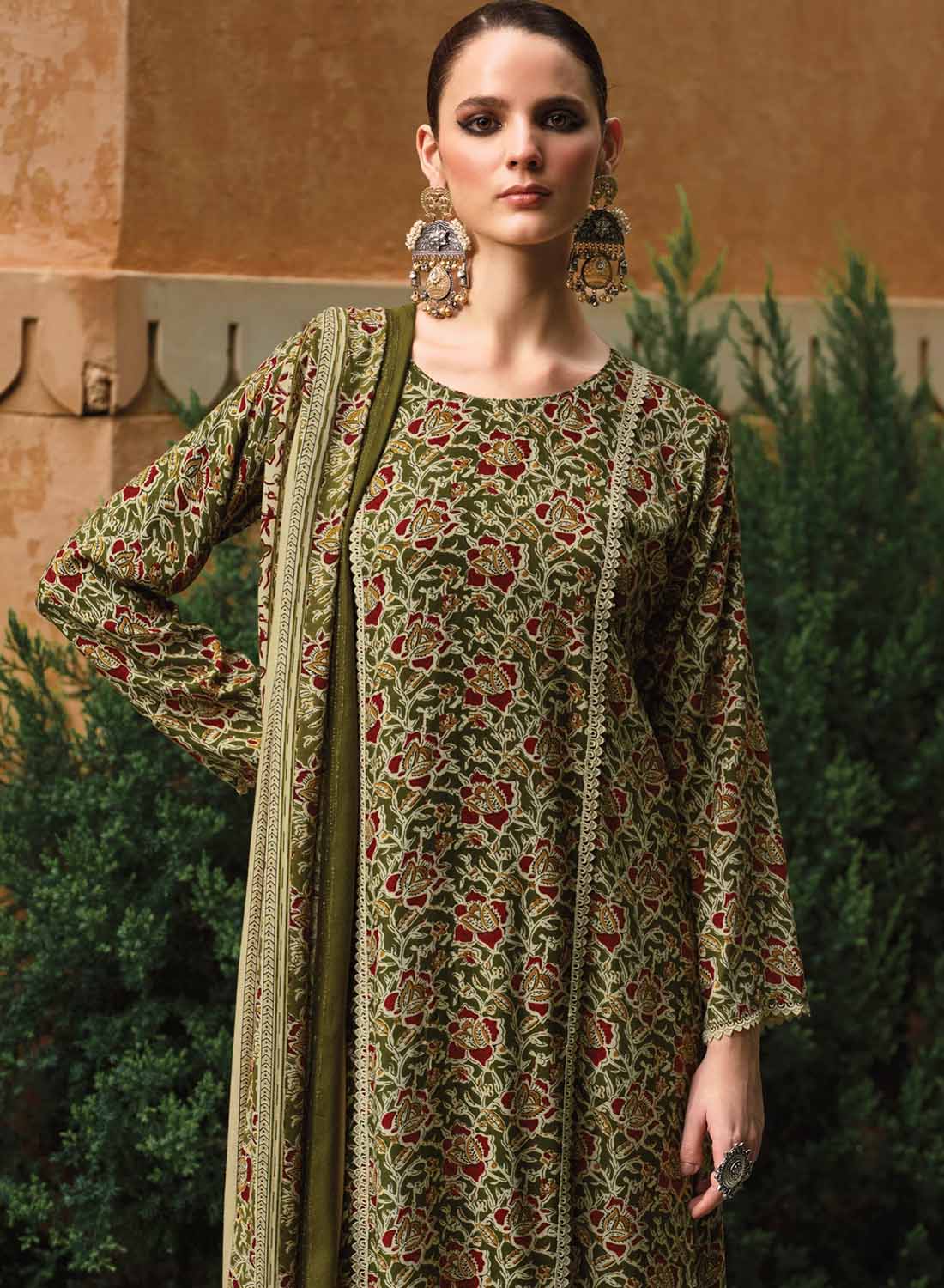 Pure Pashmina Printed Unstitched Winter Suit Material with Embroidery