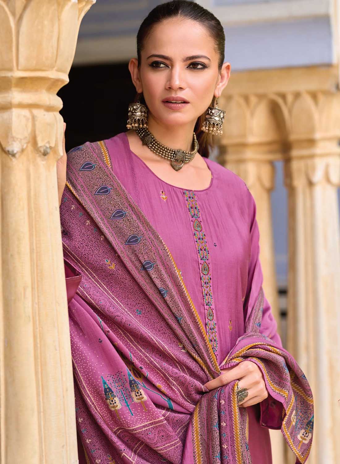 Fancy Pink Muslin Silk Unstitched Salwar Suit Dress Material for Women