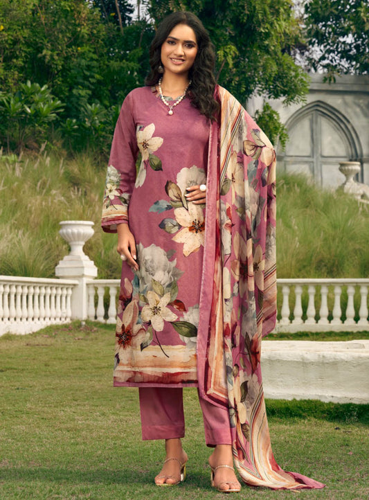 Pink Pashmina Winter Unstitched Salwar Suit Set Material for Women