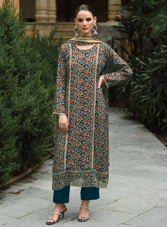 Pure Pashmina Unstitched Winter Suit Set Material with Embroidery