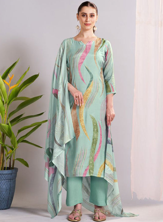 Pure Muslin Printed Unstitched Salwar Suit Set Fabric for Women