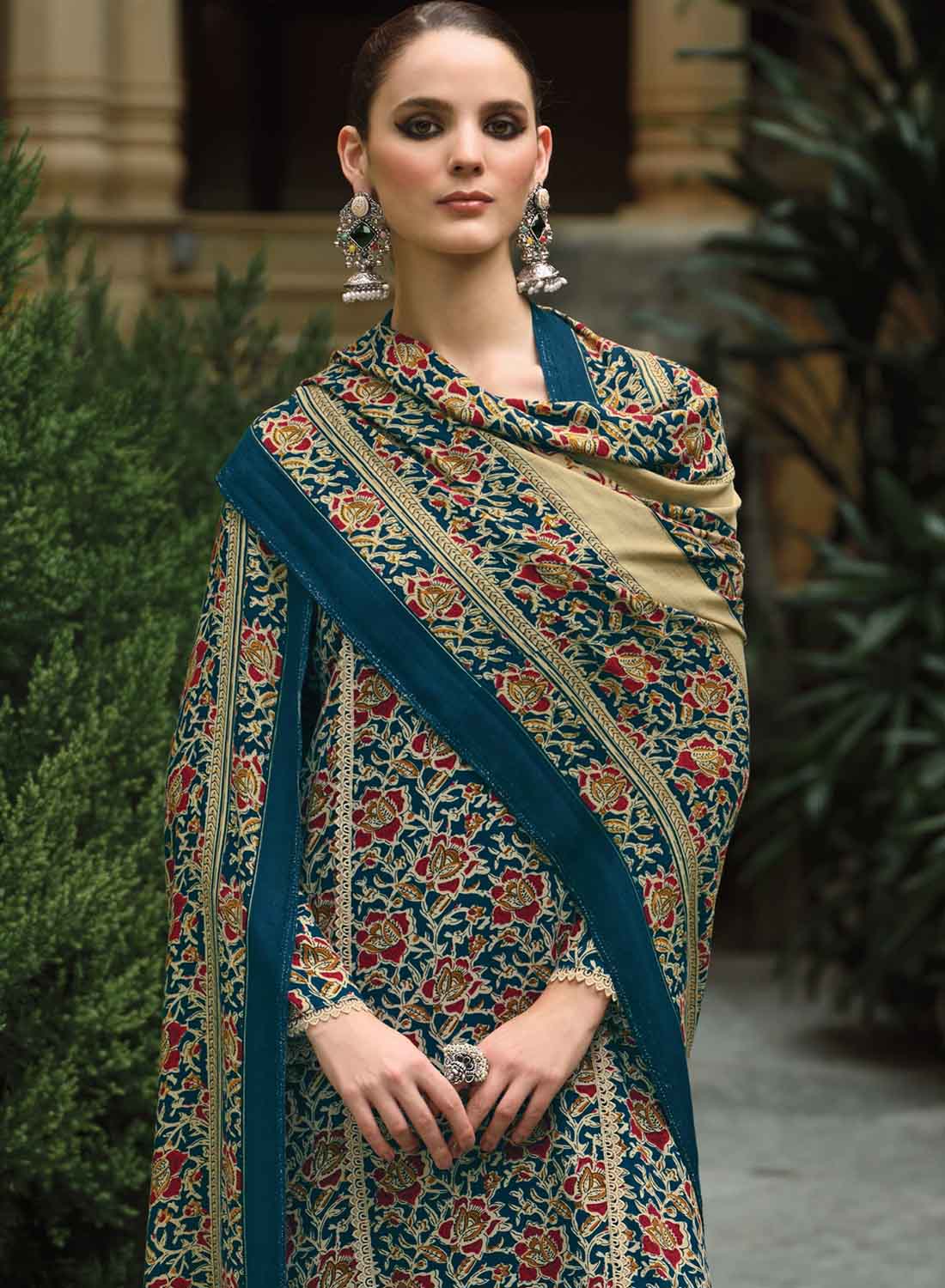 Pure Pashmina Unstitched Winter Suit Set Material with Embroidery
