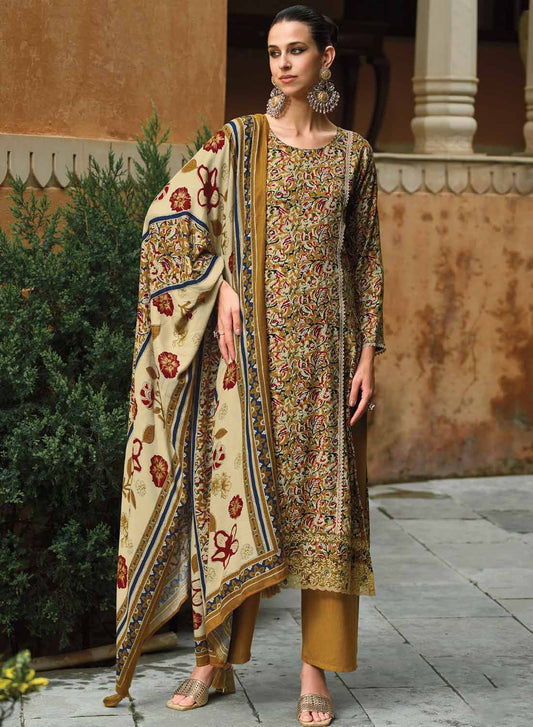Pashmina Unstitched Winter Salwar Suit Set Material with Embroidery
