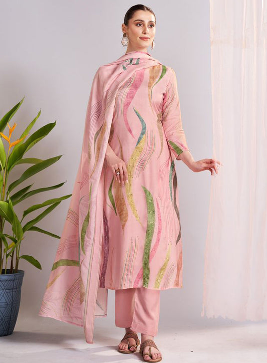 Pure Muslin Printed Unstitched Salwar Suit Fabric for Women
