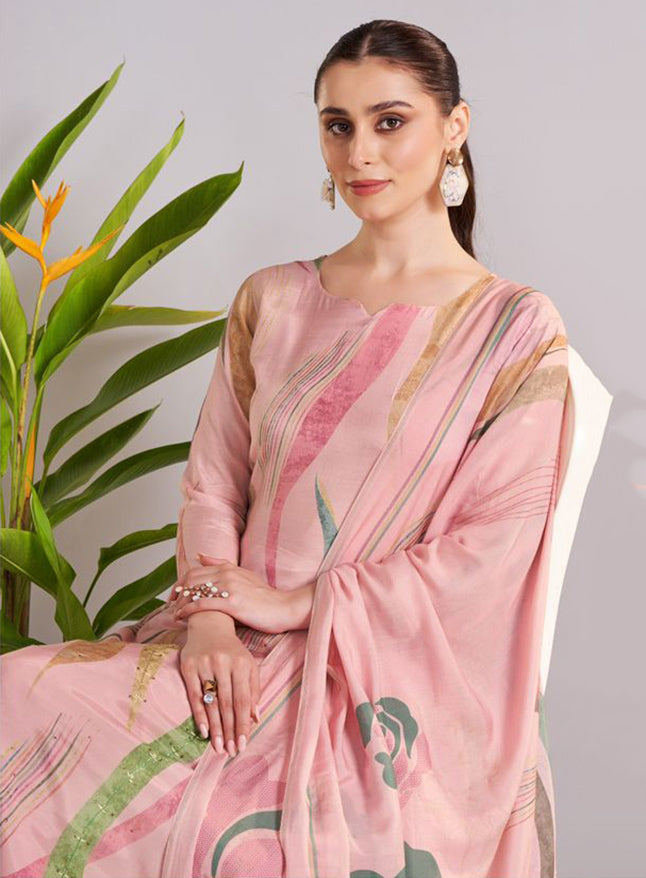 Pure Muslin Printed Unstitched Salwar Suit Fabric for Women