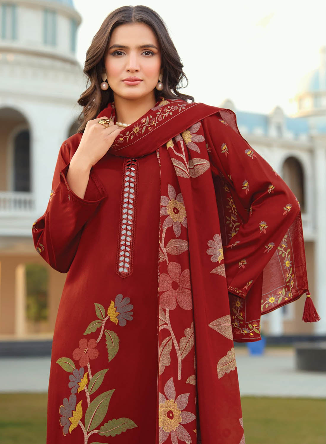 Party Wear Muslin Silk Maroon Unstitched Salwar Suit Material for Women