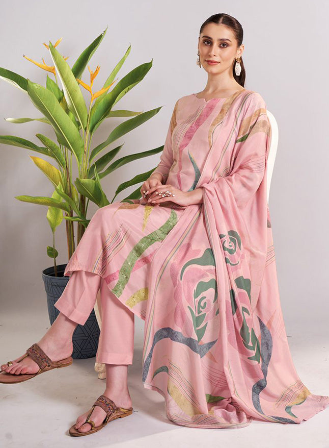 Pure Muslin Printed Unstitched Salwar Suit Fabric for Women