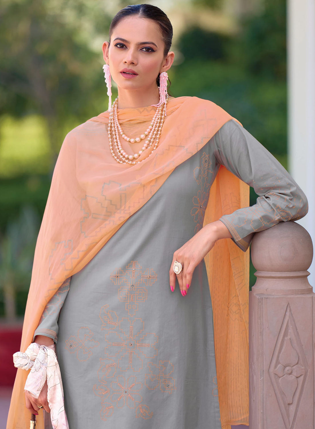 Fancy Pure Lawn Cotton Grey Unstitched Suit Dress Material for Women