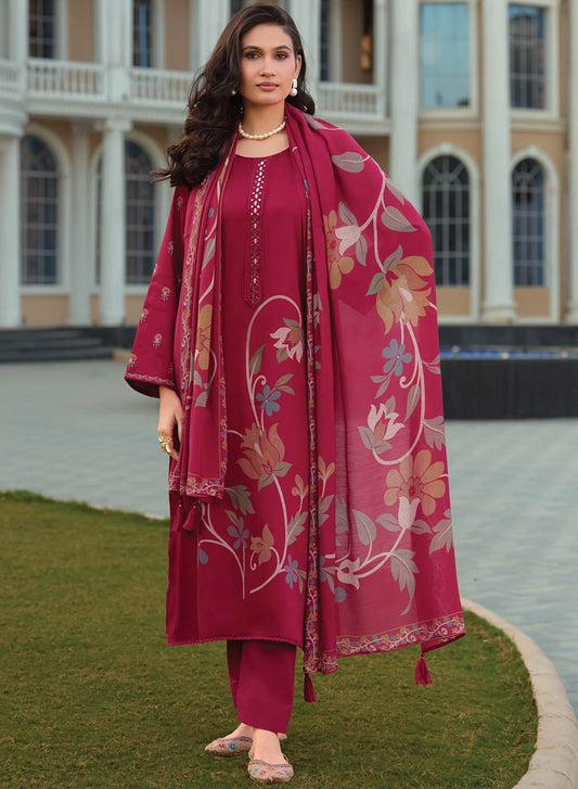 Party Wear Muslin Silk Pink Unstitched Salwar Suit Material for Women