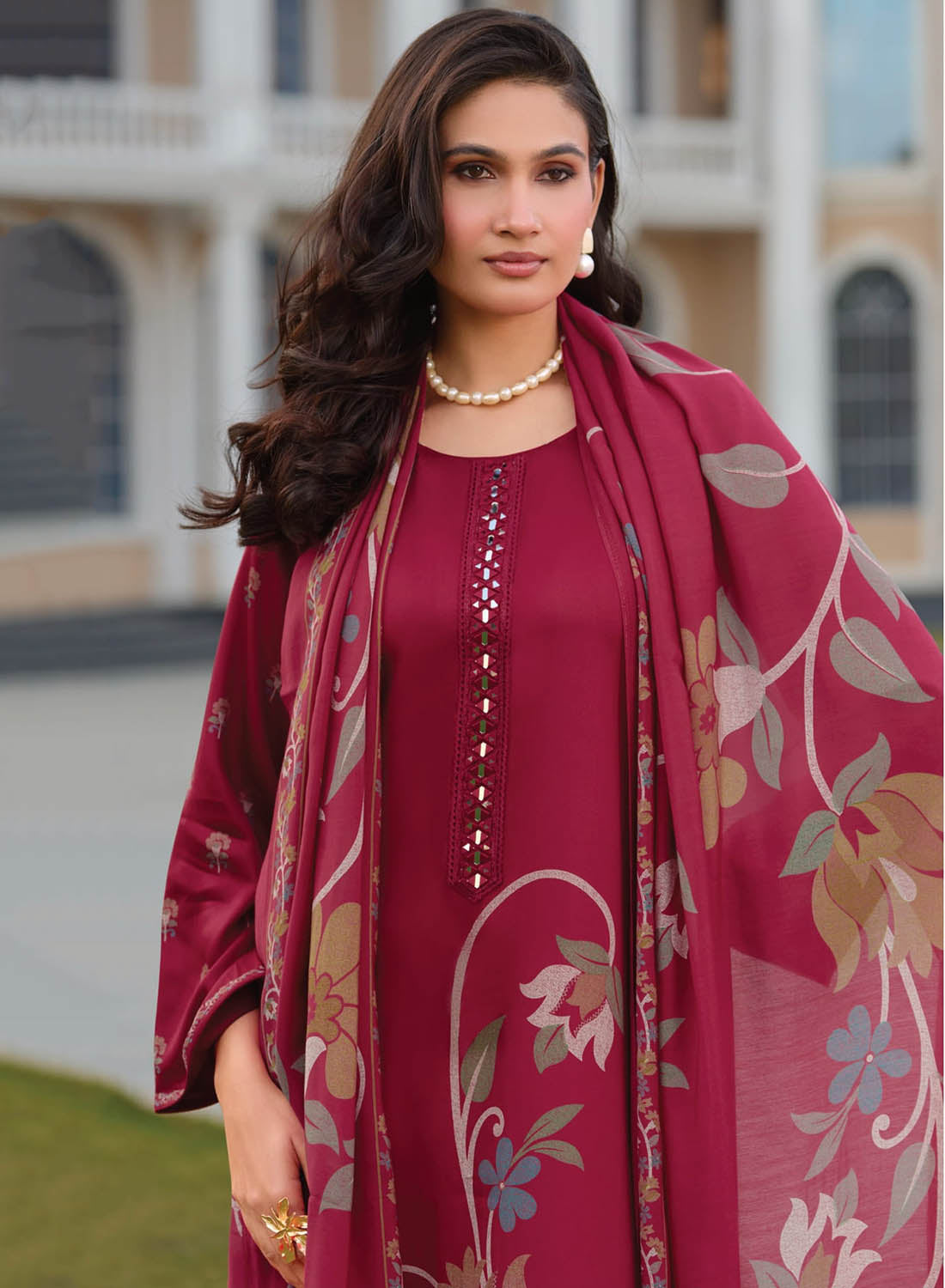 Party Wear Muslin Silk Pink Unstitched Salwar Suit Material for Women