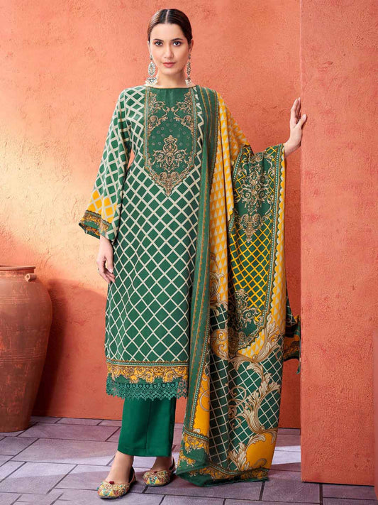 Green Pashmina Unstitched Winter Suit Dress Material for Ladies VP Textiles