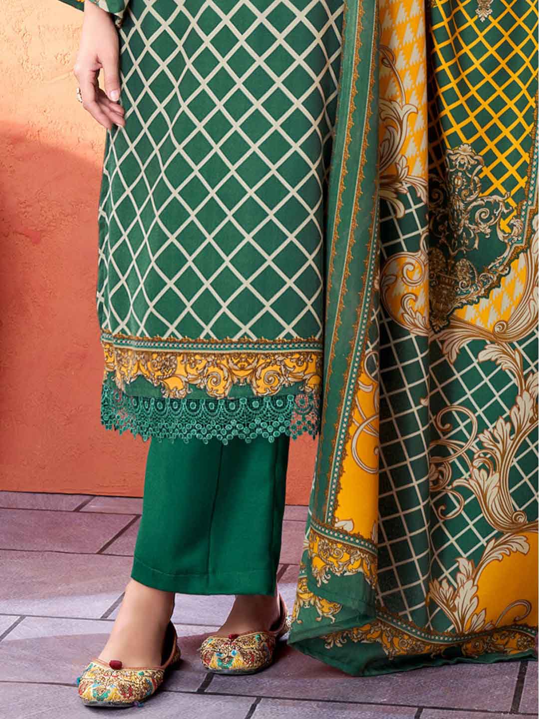 Green Pashmina Unstitched Winter Suit Dress Material for Ladies VP Textiles