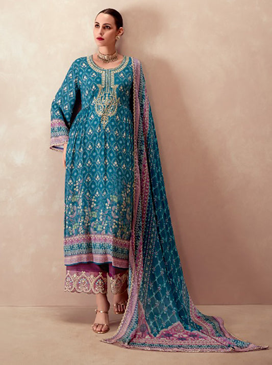 Embroidered Pashmina Unstitched Winter Suit Material with Chinnon Dupatta