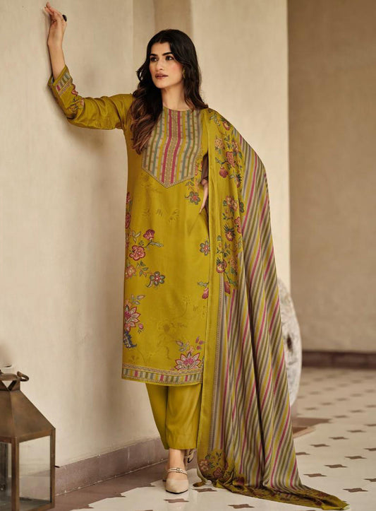 Green Winter Pashmina Unstitched Salwar Suit Dress Material for Women