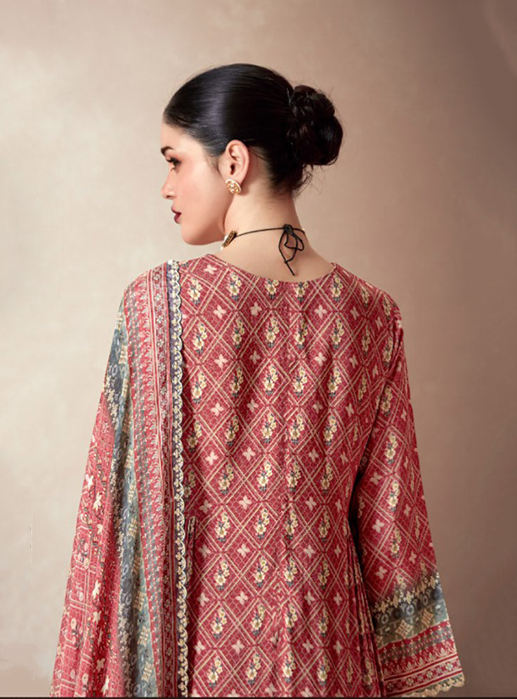 Embroidered Pashmina Unstitched Winter Suit Dress Material with Chinnon Dupatta