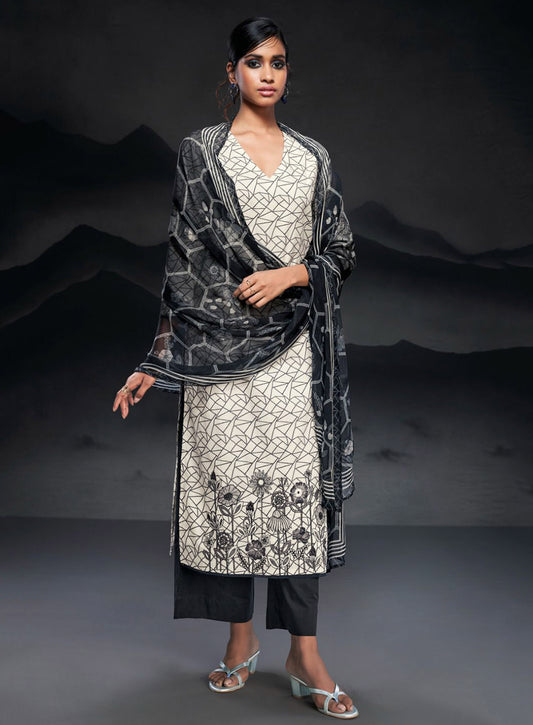 Ganga Black Unstitched Cotton Suit Set Dress Material with Dupatta