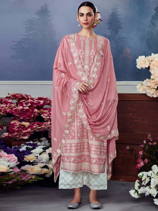 Kimora Mauve Cotton Unstitched Palazzo Suit Dress Material