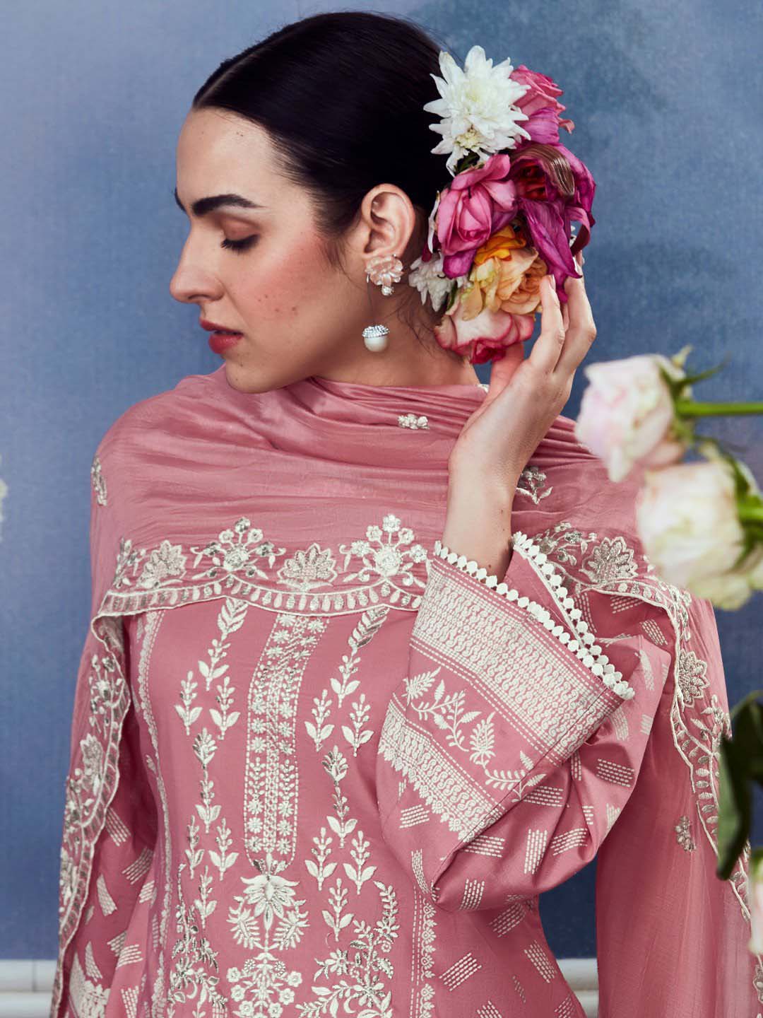 Kimora Mauve Cotton Unstitched Palazzo Suit Dress Material Kimora