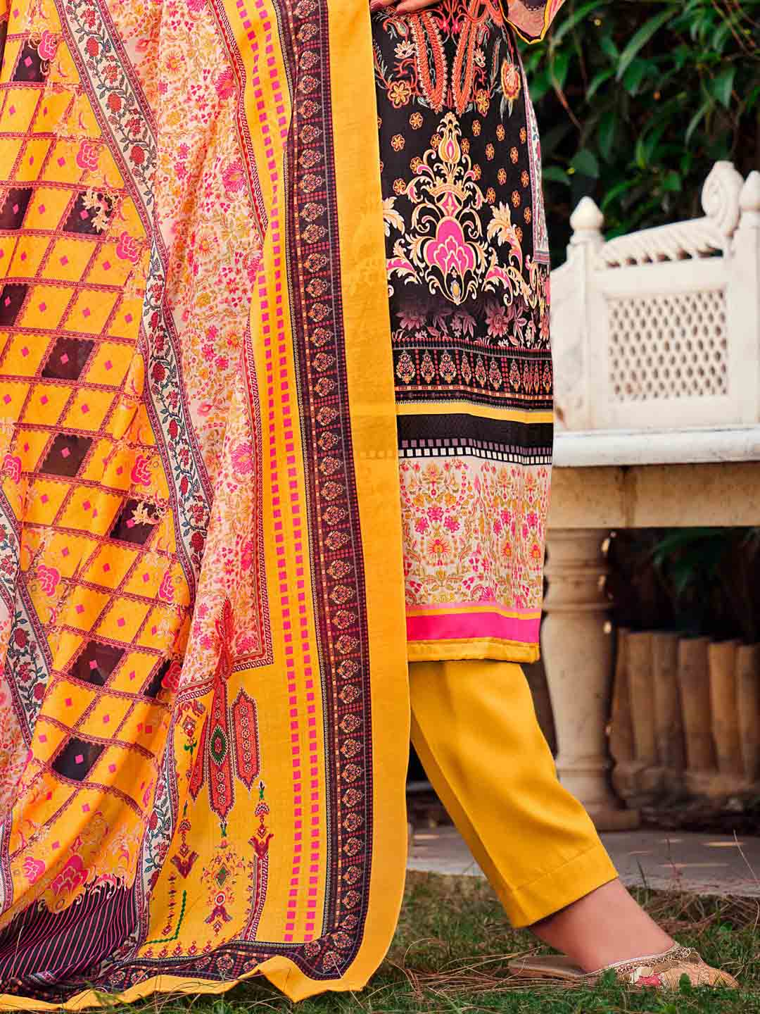 Belliza Unstitched Women Pakistani Print Cotton Suits Black Belliza