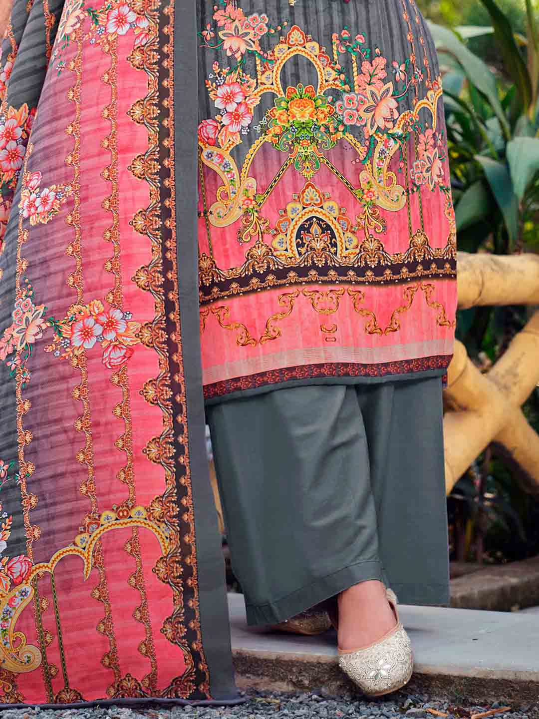 Belliza Unstitched Women Pakistani Print Cotton Suits Set Grey Belliza