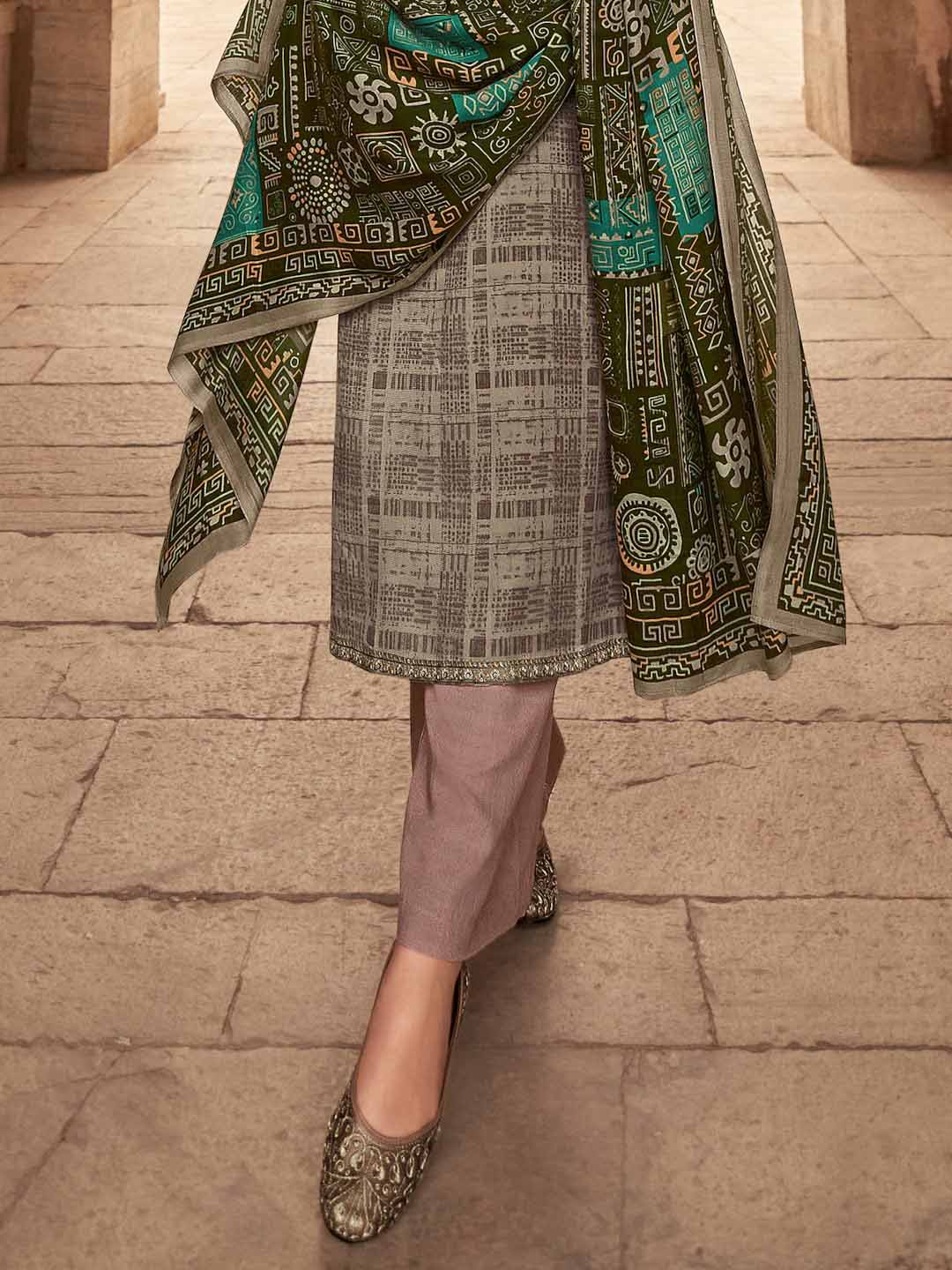 Mumtaz Arts Unstitched Brown Pashmina Winter Suit with Embroidery Mumtaz Arts