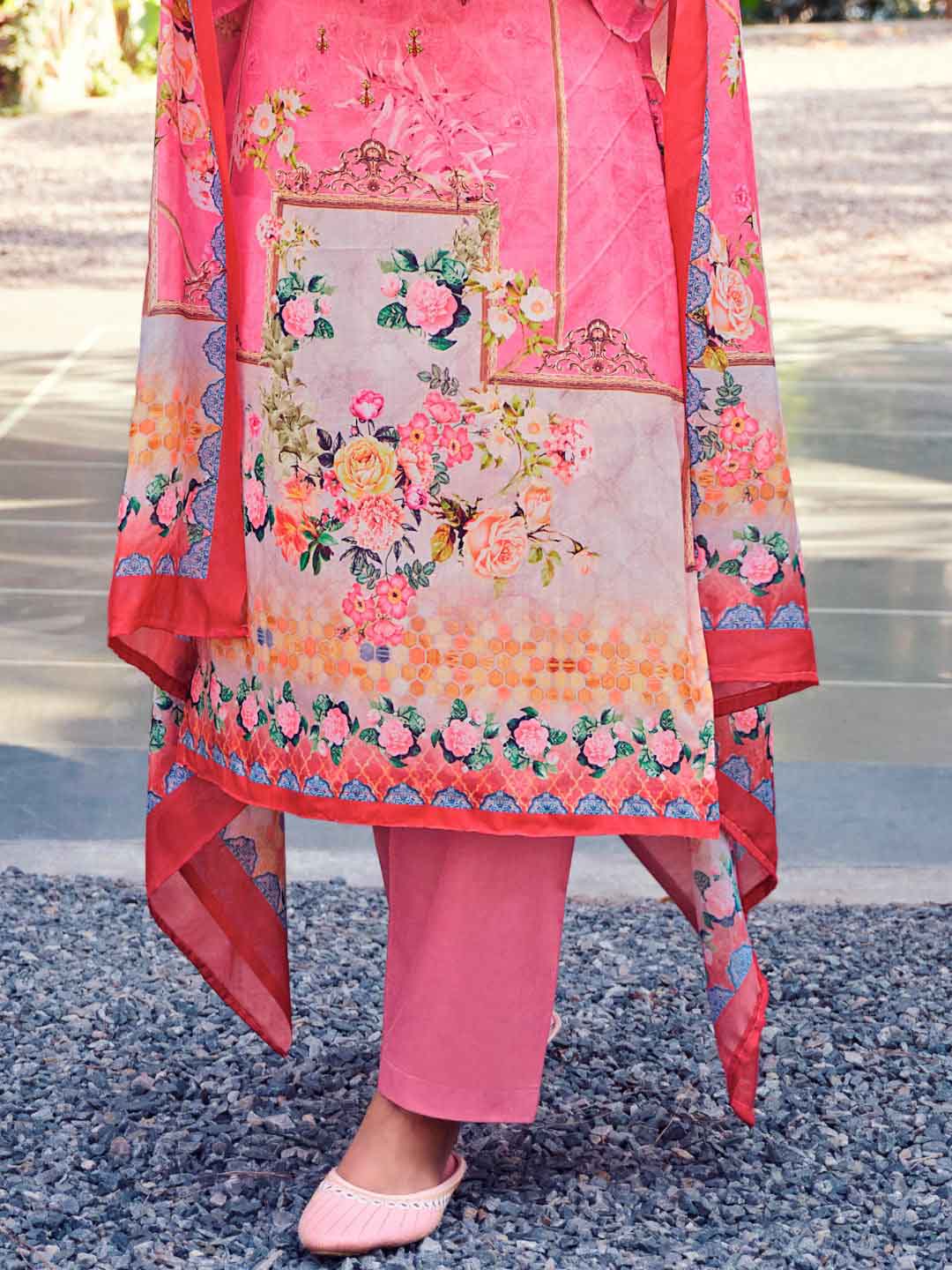 Belliza Unstitched Women Pakistani Print Cotton Suits Set Pink Belliza